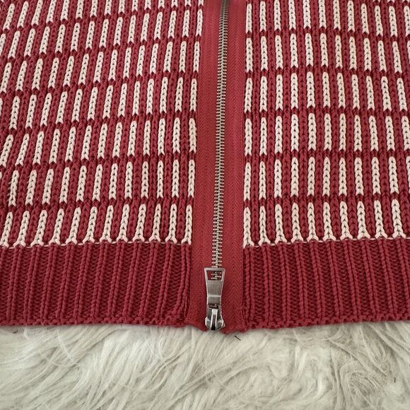 Free People Oversized Sweater Womens XS Red White Knit Zipper Boho Preppy Poncho - Picture 9 of 11